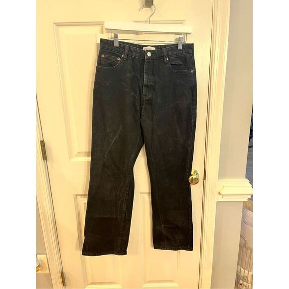 Zara Denim Black Button Fly Wide Leg Jeans sz 8 EUC - Picture 1 of 8
